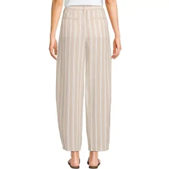 Women's Linen High Rise Pleated Barrel Leg Ankle Pants