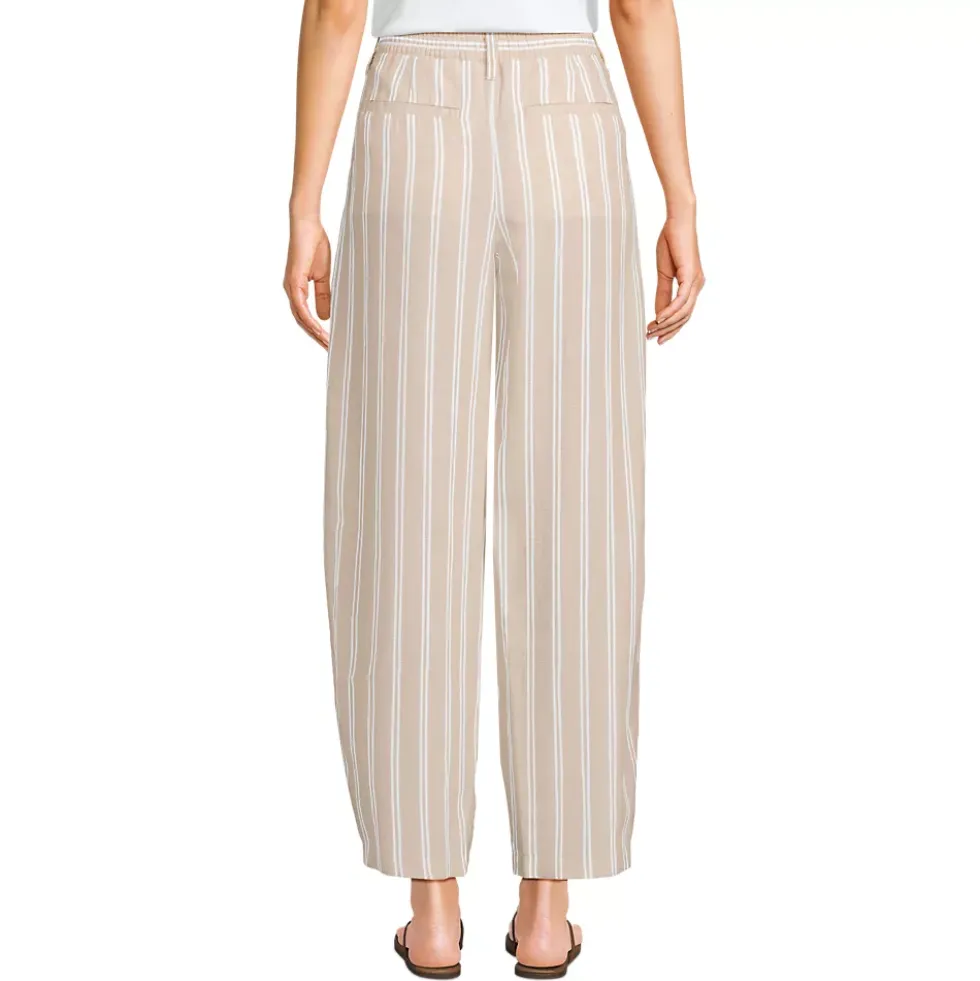 Women's Linen High Rise Pleated Barrel Leg Ankle Pants