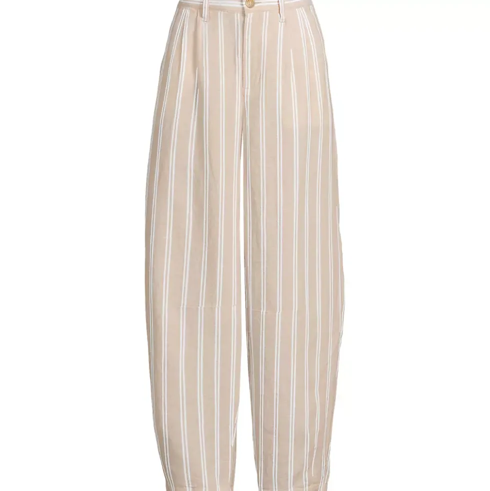 Women's Linen High Rise Pleated Barrel Leg Ankle Pants