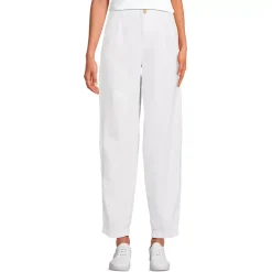 Women's Linen High Rise Pleated Barrel Leg Ankle Pants