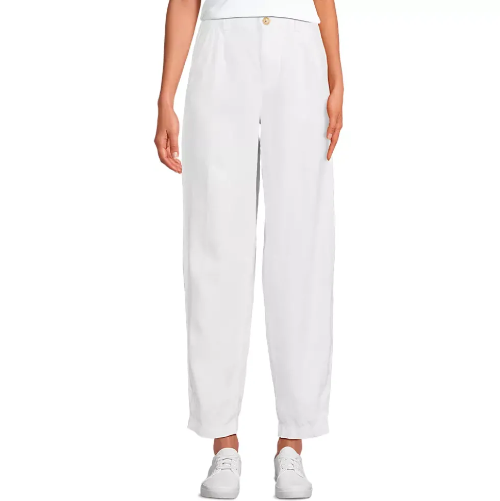 Women's Linen High Rise Pleated Barrel Leg Ankle Pants