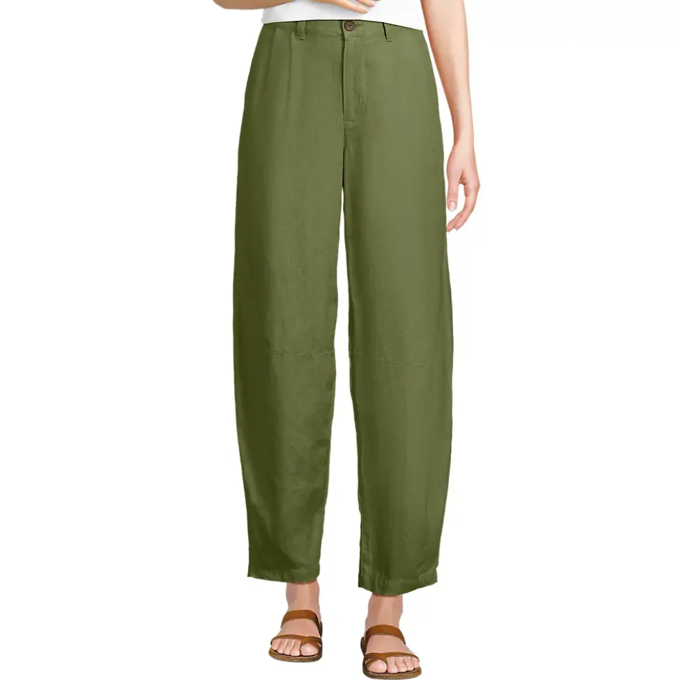 Women's Linen High Rise Pleated Barrel Leg Ankle Pants