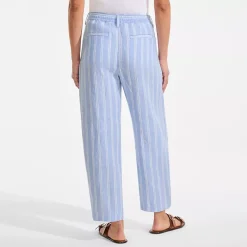Women's Linen High Rise Pleated Barrel Leg Ankle Pants