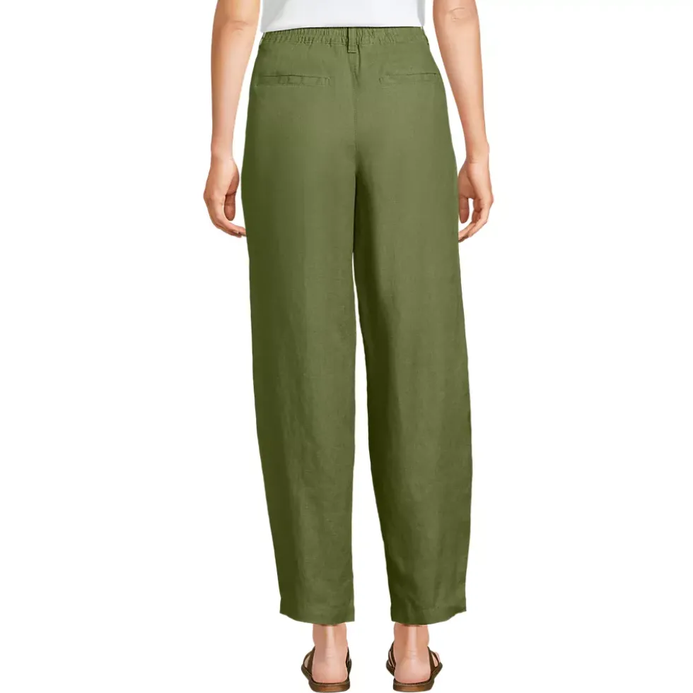 Women's Linen High Rise Pleated Barrel Leg Ankle Pants