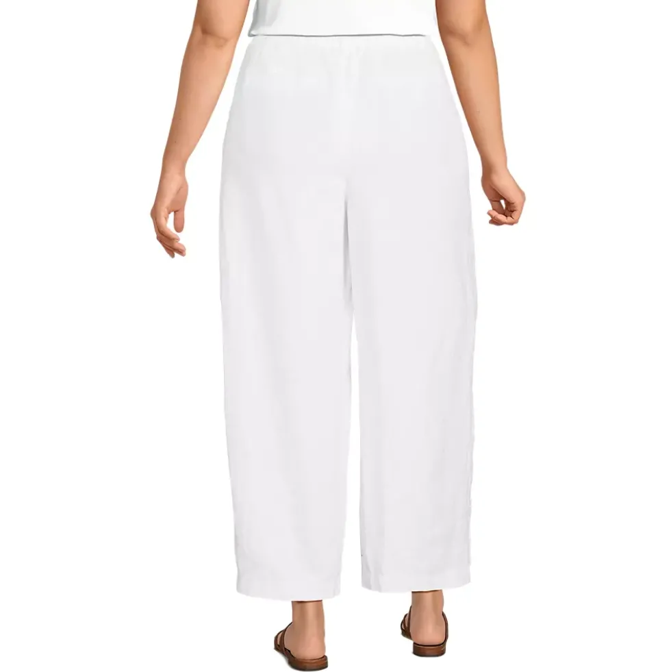 Women's Linen High Rise Pleated Barrel Leg Ankle Pants