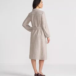 Women's Linen Long Sleeve Midi Shirt Dress