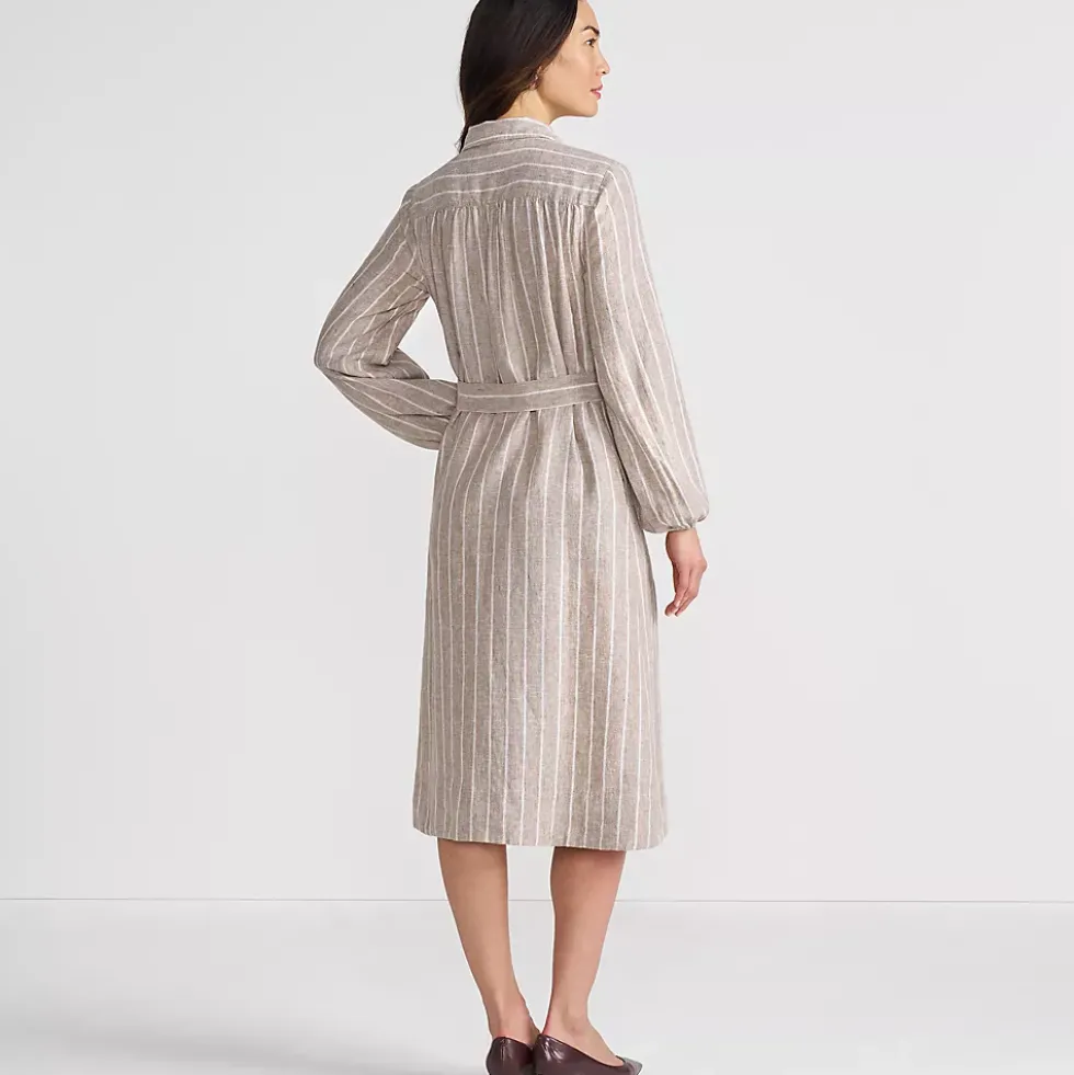 Women's Linen Long Sleeve Midi Shirt Dress