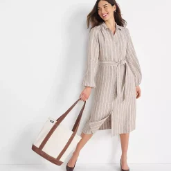 Women's Linen Long Sleeve Midi Shirt Dress