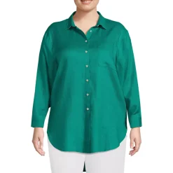 Women's Linen Roll Sleeve Oversized Relaxed Tunic Top