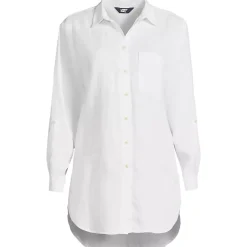 Women's Linen Roll Sleeve Oversized Relaxed Tunic Top