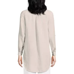 Women's Linen Roll Sleeve Relaxed Tunic Top