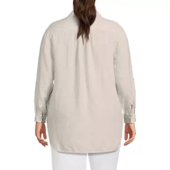 Women's Linen Roll Sleeve Relaxed Tunic Top