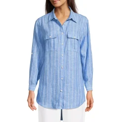 Women's Linen Roll Sleeve Relaxed Tunic Top