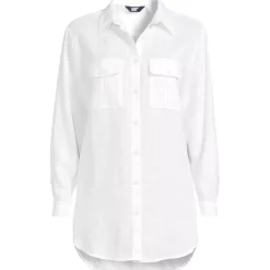 Women's Linen Roll Sleeve Relaxed Tunic Top
