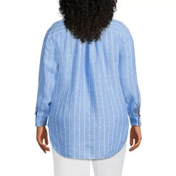 Women's Linen Roll Sleeve Relaxed Tunic Top