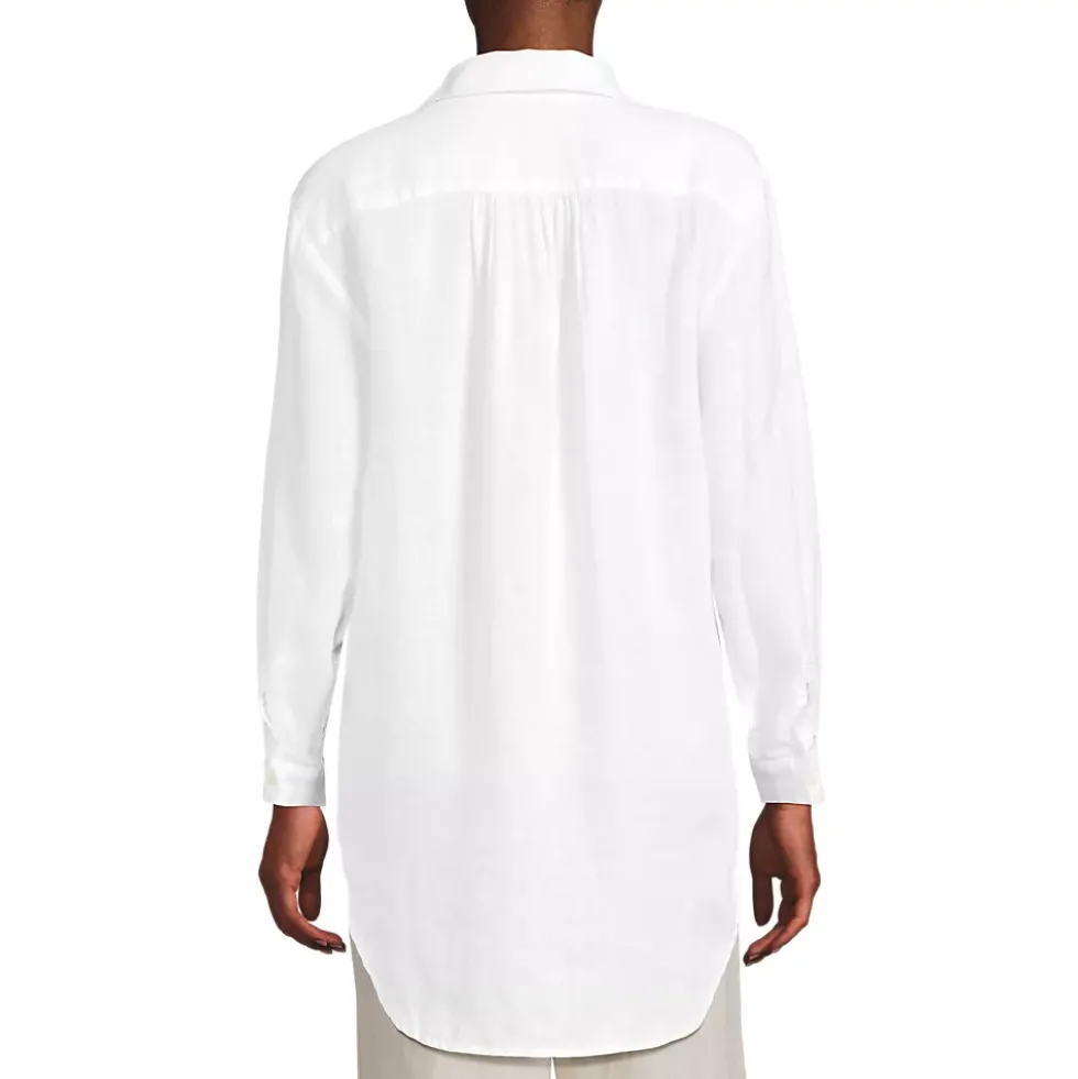 Women's Linen Roll Sleeve Relaxed Tunic Top