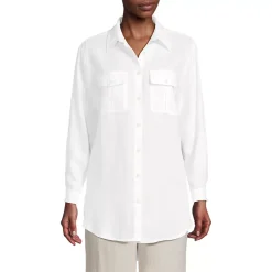 Women's Linen Roll Sleeve Relaxed Tunic Top