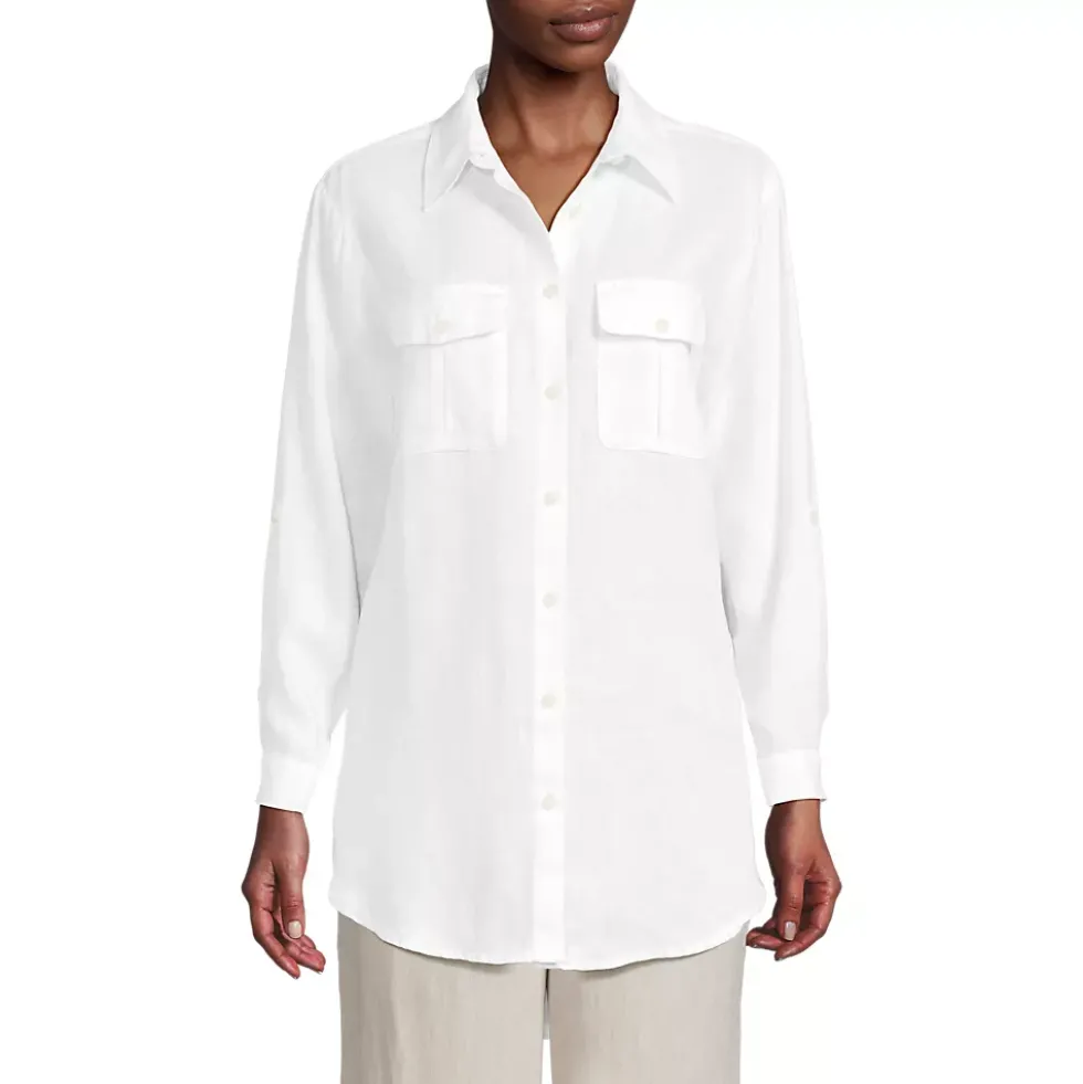 Women's Linen Roll Sleeve Relaxed Tunic Top