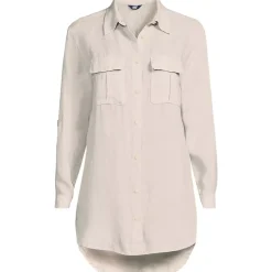 Women's Linen Roll Sleeve Relaxed Tunic Top