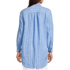 Women's Linen Roll Sleeve Relaxed Tunic Top