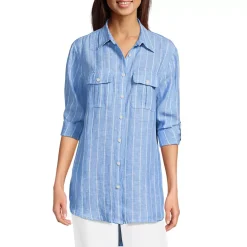 Women's Linen Roll Sleeve Relaxed Tunic Top