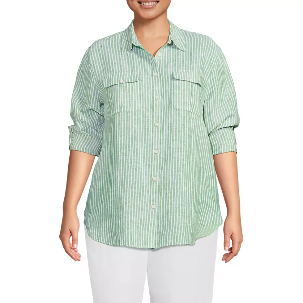 Women's Linen Roll Sleeve Relaxed Tunic Top