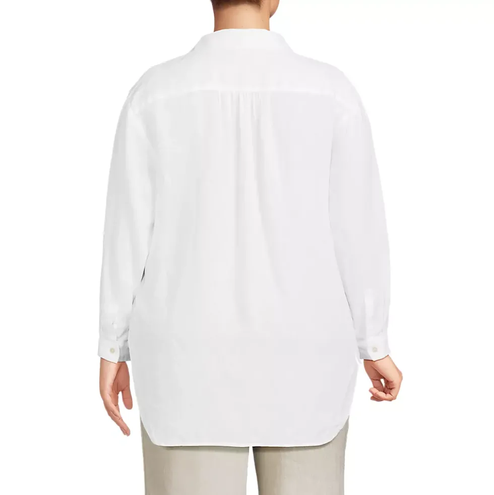 Women's Linen Roll Sleeve Relaxed Tunic Top