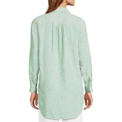 Women's Linen Roll Sleeve Relaxed Tunic Top