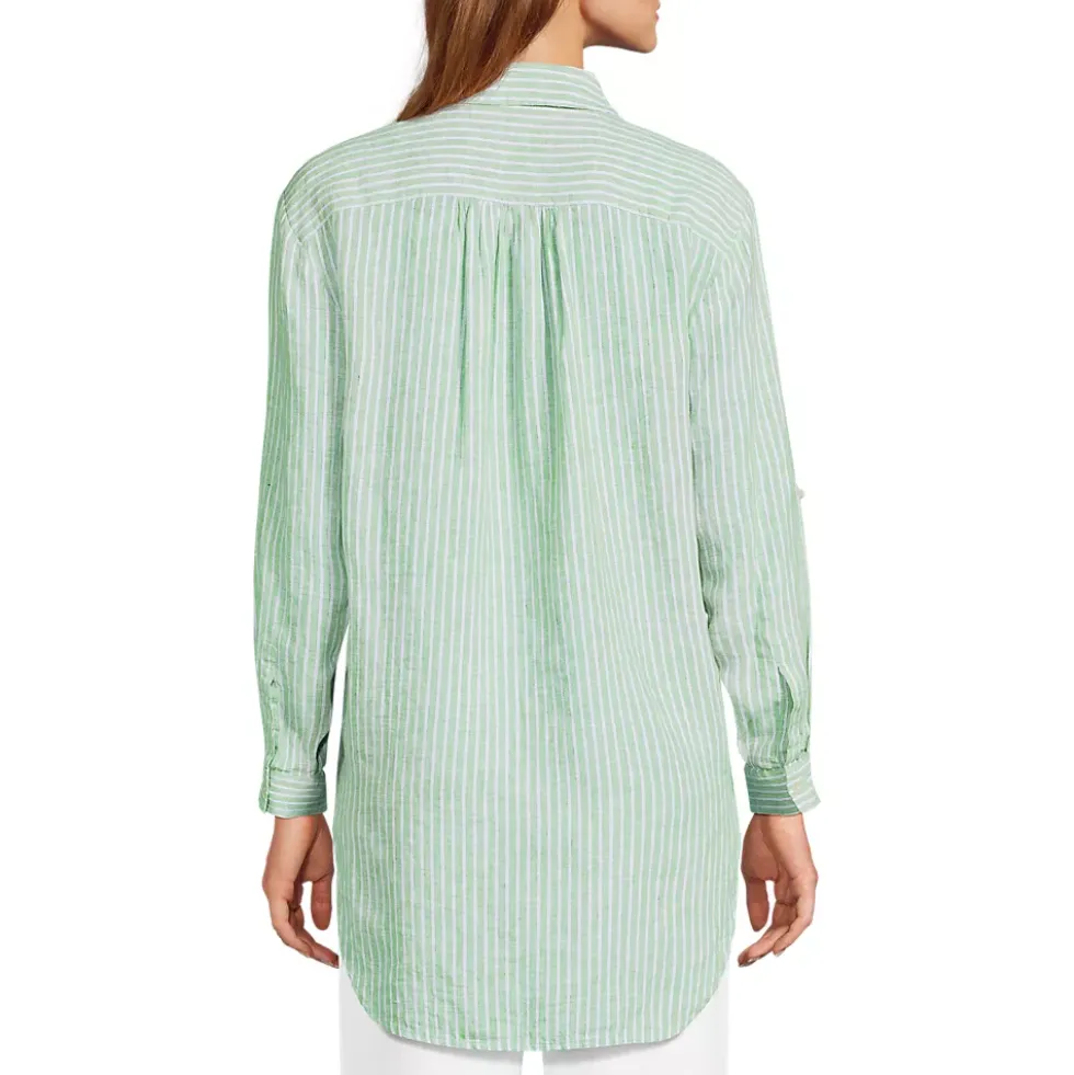 Women's Linen Roll Sleeve Relaxed Tunic Top