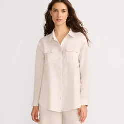 Women's Linen Roll Sleeve Relaxed Tunic Top