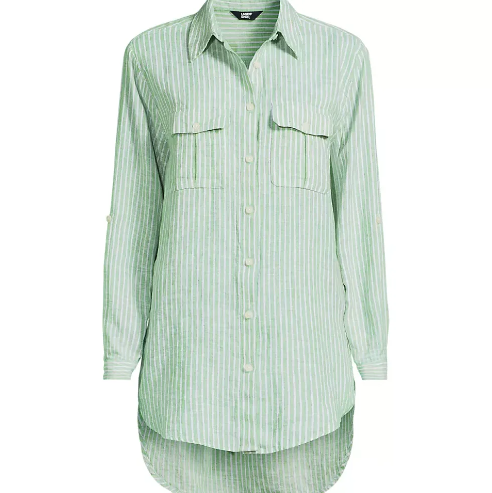 Women's Linen Roll Sleeve Relaxed Tunic Top