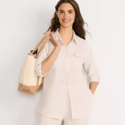 Women's Linen Roll Sleeve Relaxed Tunic Top