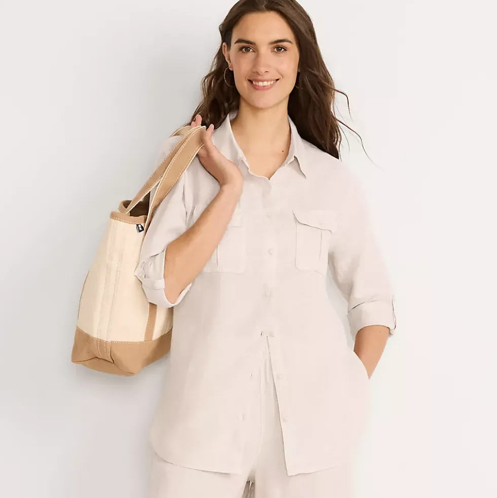 Women's Linen Roll Sleeve Relaxed Tunic Top