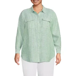 Women's Linen Roll Sleeve Relaxed Tunic Top