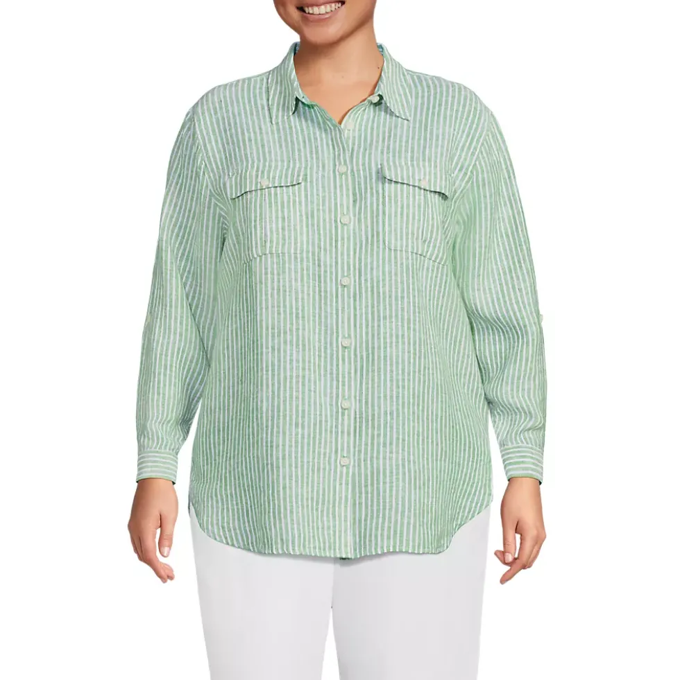 Women's Linen Roll Sleeve Relaxed Tunic Top