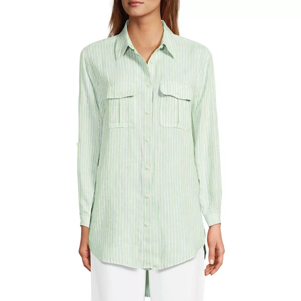 Women's Linen Roll Sleeve Relaxed Tunic Top