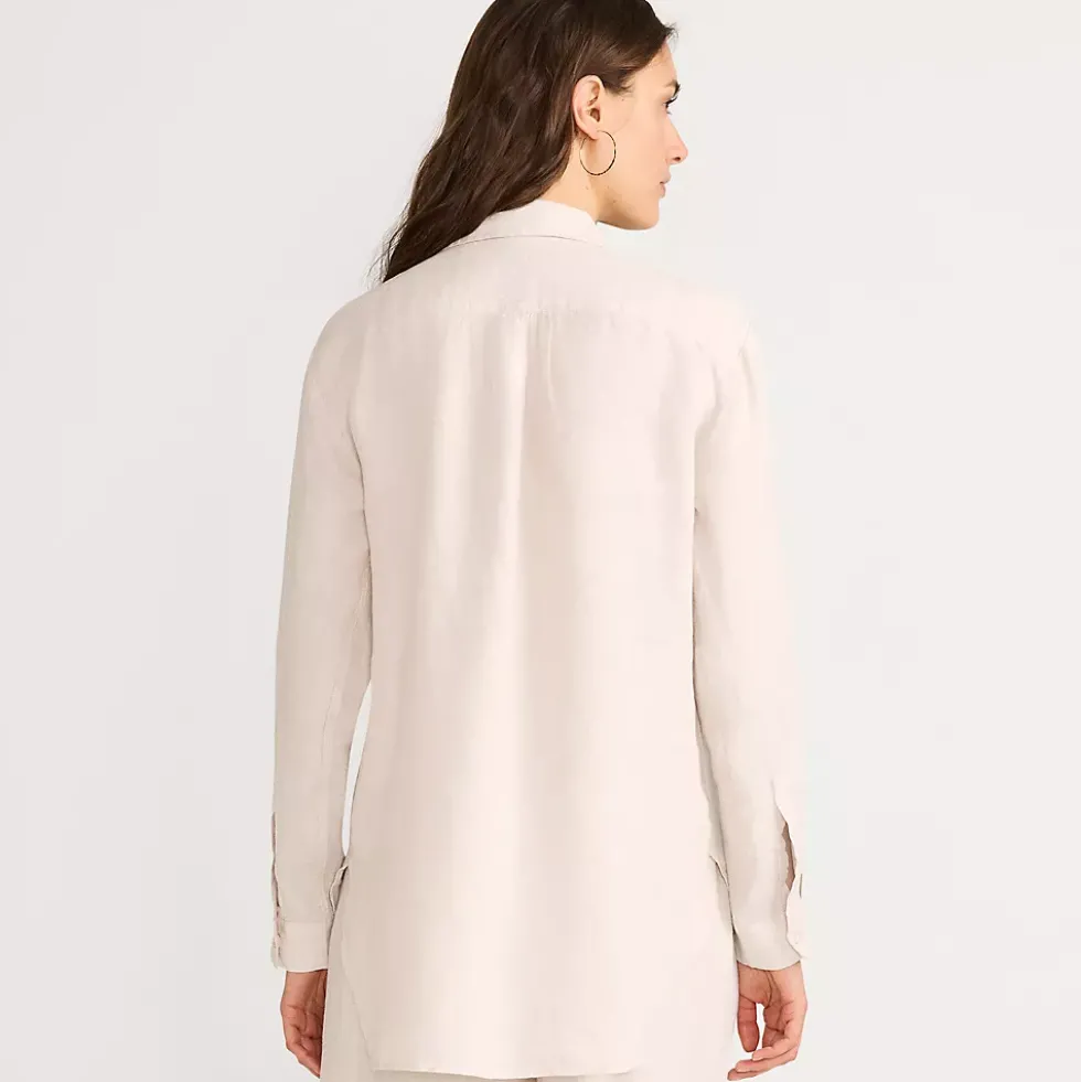 Women's Linen Roll Sleeve Relaxed Tunic Top