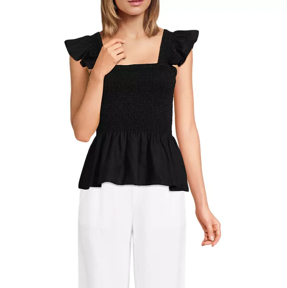 Women's Linen Ruffle Strap Smocked Top
