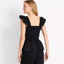 Women's Linen Ruffle Strap Smocked Top