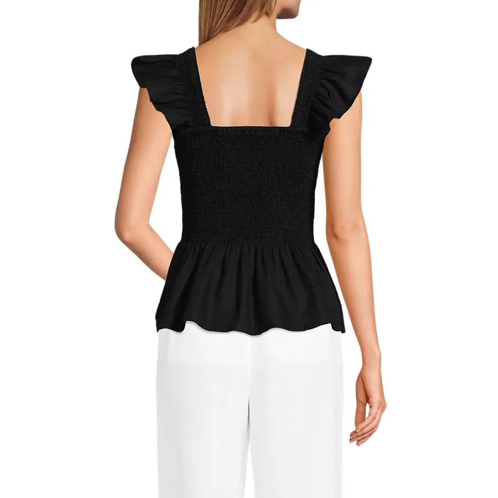 Women's Linen Ruffle Strap Smocked Top