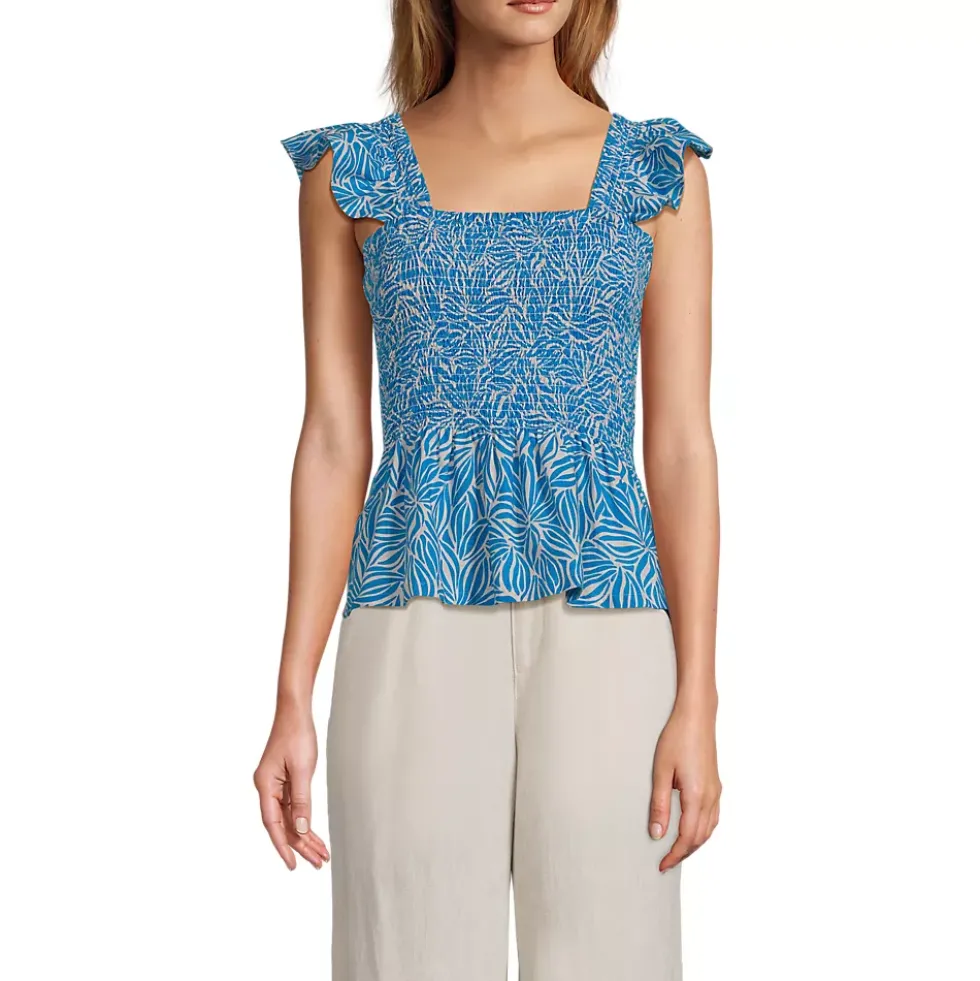 Women's Linen Ruffle Strap Smocked Top