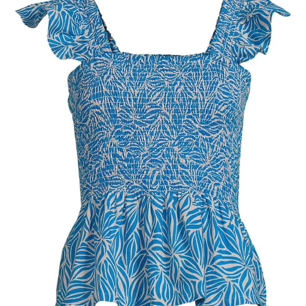 Women's Linen Ruffle Strap Smocked Top