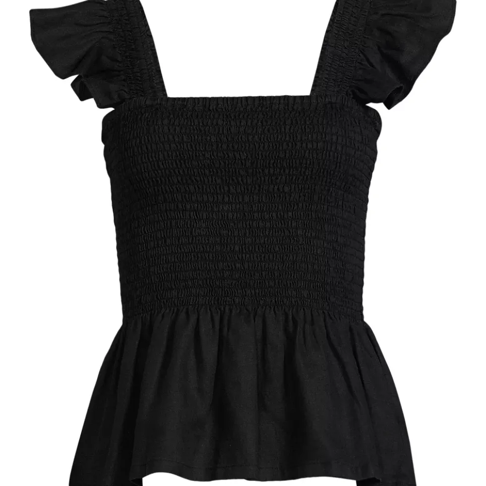 Women's Linen Ruffle Strap Smocked Top