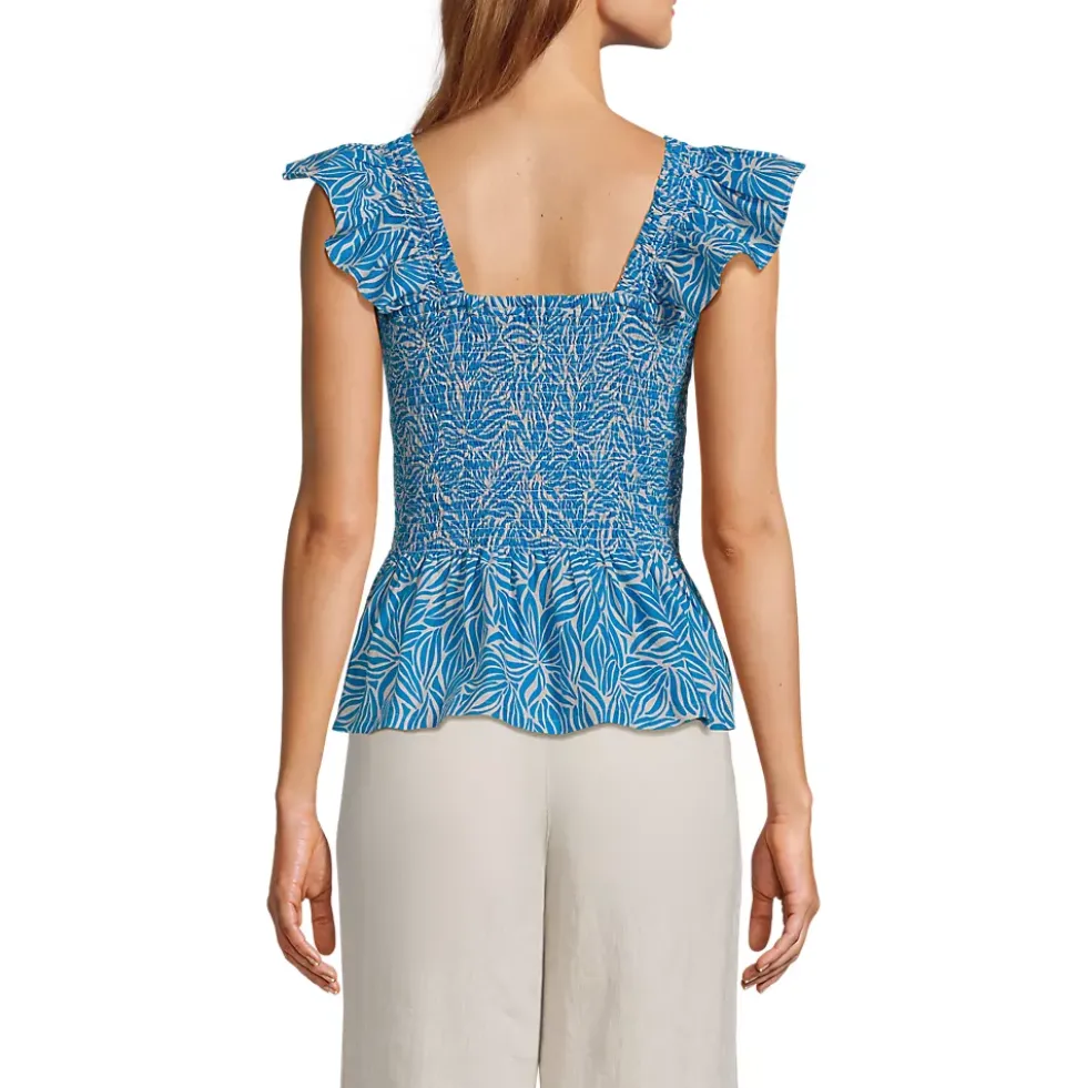 Women's Linen Ruffle Strap Smocked Top