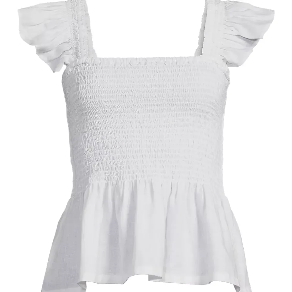 Women's Linen Ruffle Strap Smocked Top