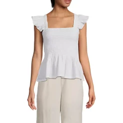 Women's Linen Ruffle Strap Smocked Top
