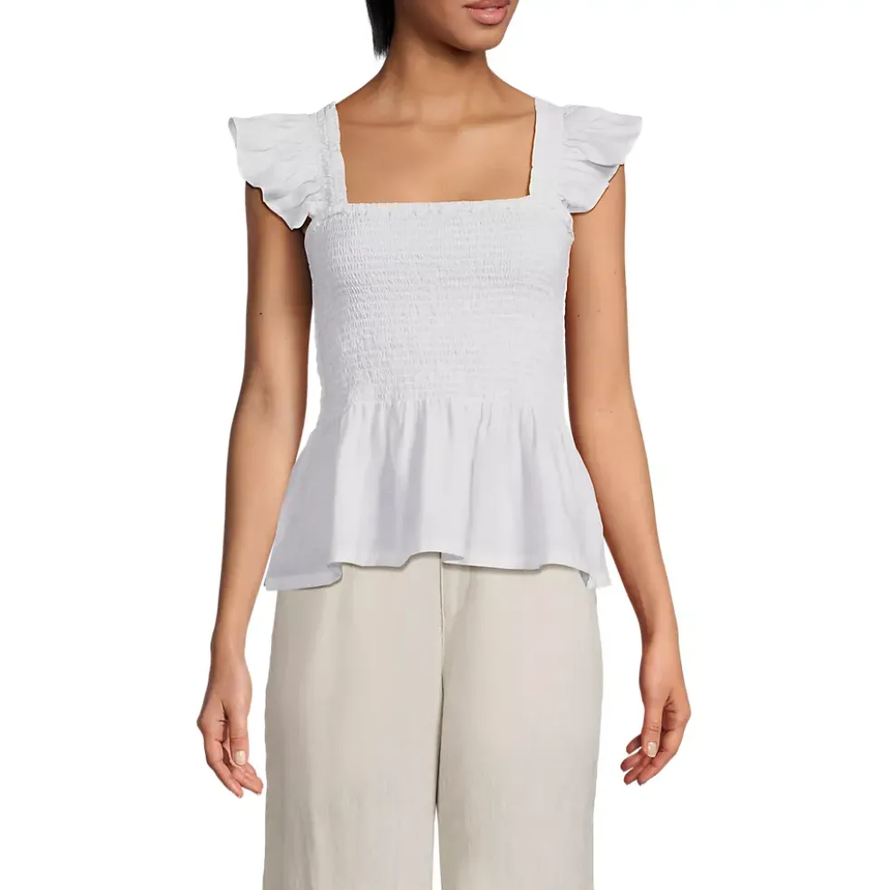 Women's Linen Ruffle Strap Smocked Top