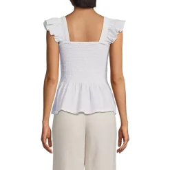 Women's Linen Ruffle Strap Smocked Top