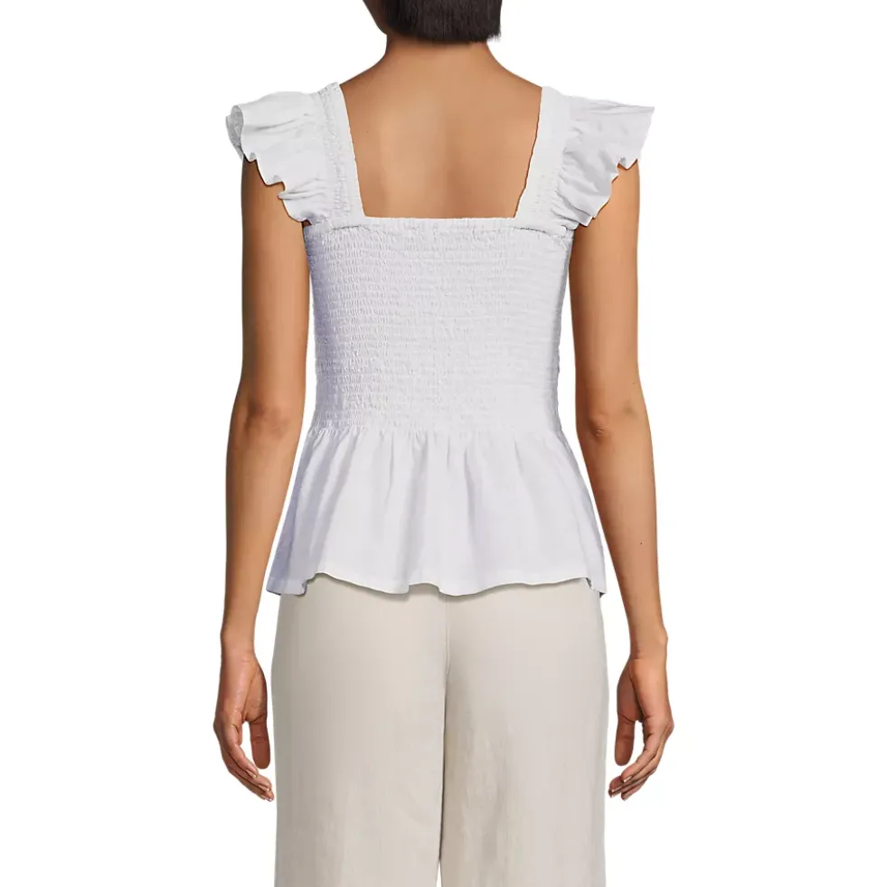 Women's Linen Ruffle Strap Smocked Top