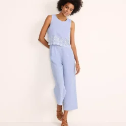 Women's Linen Sleeveless Embroidered Jumpsuit